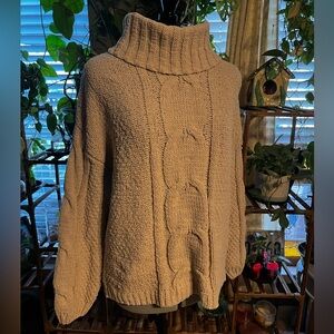 Seven7 Cream Cable Knit Turtleneck Sweater